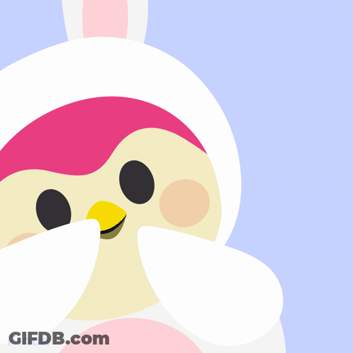 A Picture Of A Bird In A Bunny Costume With The Words Pretty Pleaseee Below It GIF