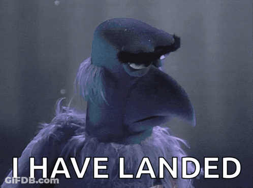 A Picture Of A Bird With The Words I Have Landed On It GIF