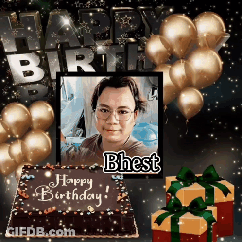 A Picture Of A Birthday Cake With The Name Bhest Written On It GIF