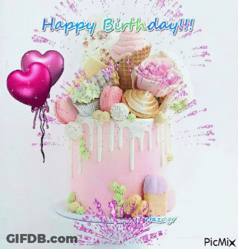 A Picture Of A Birthday Cake With The Words Happy Birthday GIF
