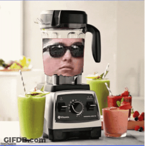 A Picture Of A Blender With A Man 'S Face In It GIF