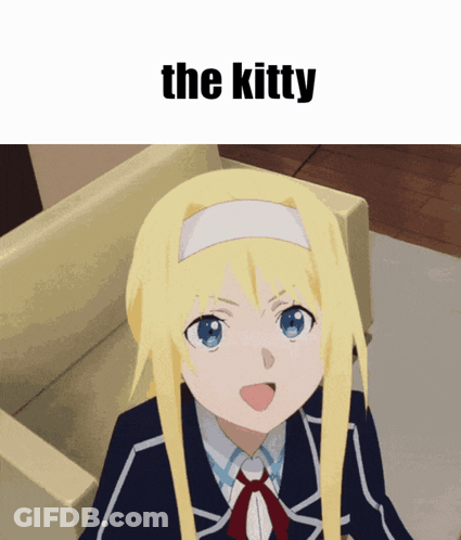 A Picture Of A Blonde Anime Girl With The Words The Kitty On The Bottom GIF