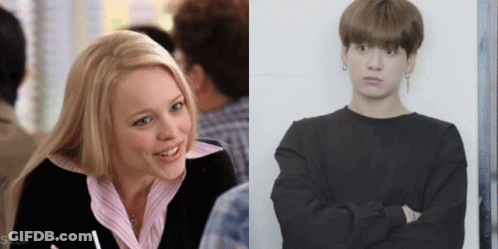 A Picture Of A Blonde Woman Next To A Picture Of A Young Man With His Arms Crossed GIF