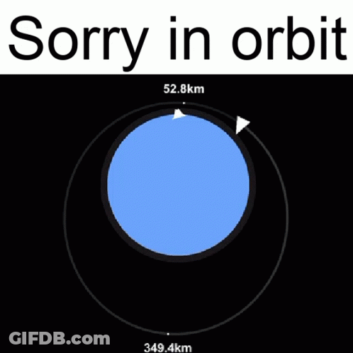A Picture Of A Blue Circle With The Words Sorry In Orbit Above It GIF