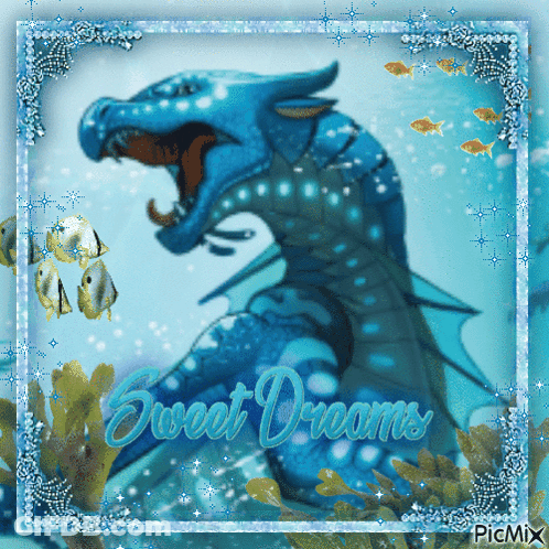 A Picture Of A Blue Dragon With The Words Sweet Dreams Written On It GIF