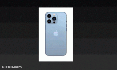 A Picture Of A Blue Iphone With The Apple Logo On The Back GIF