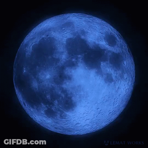 A Picture Of A Blue Moon With Lemat Works Written On The Bottom GIF