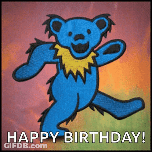 A Picture Of A Blue Teddy Bear With The Words Happy Birthday GIF
