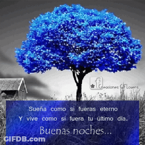 A Picture Of A Blue Tree With The Words Suena Como Si Fueras Eterno GIF