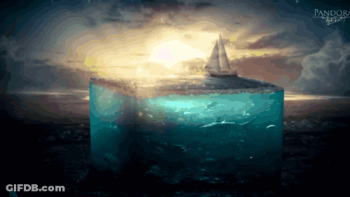 A Picture Of A Boat In The Ocean With The Word Pandora On The Bottom Right GIF
