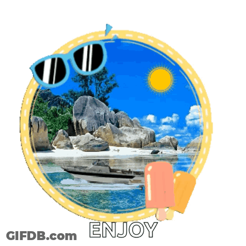 A Picture Of A Boat On A Beach With The Word Enjoy Below It GIF