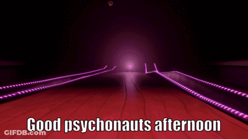 A Picture Of A Bowling Alley With The Words Good Psychonauts Afternoon GIF