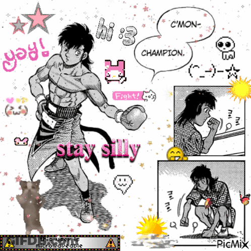A Picture Of A Boxer With The Words Stay Silly Written On It GIF