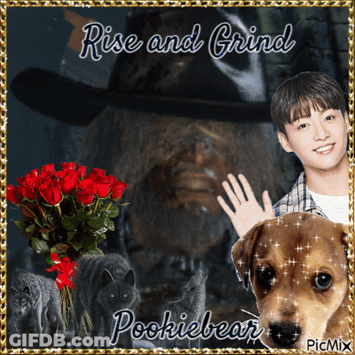 A Picture Of A Boy And A Dog With The Words Rise And Grind GIF