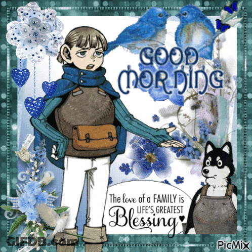 A Picture Of A Boy And A Dog With The Words " The Love Of A Family Is Life 'S Greatest Blessing " On It GIF