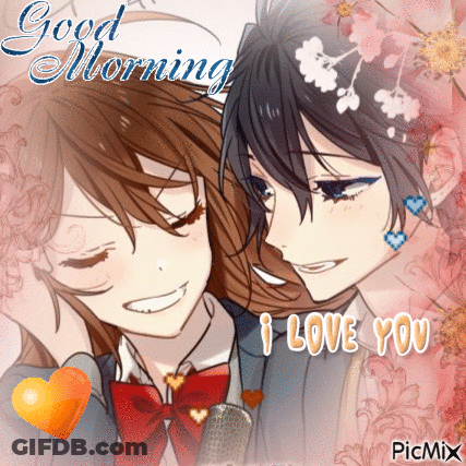 A Picture Of A Boy And A Girl With The Words Good Morning I Love You On It GIF