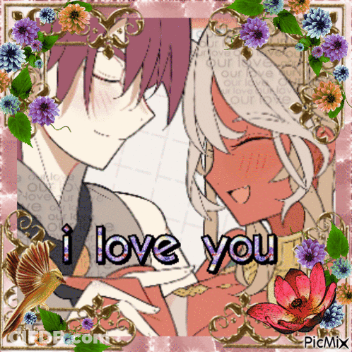 A Picture Of A Boy And A Girl With The Words " I Love You " GIF