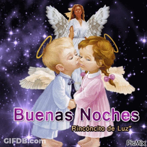 A Picture Of A Boy And Girl Kissing With The Words Buenas Noches GIF