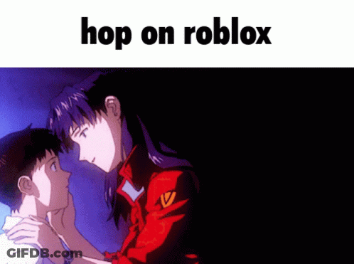 A Picture Of A Boy And Girl With The Words Hop On Roblox Above Them GIF