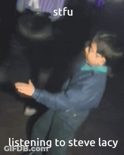 A Picture Of A Boy Dancing With The Words Listening To Steve Lacy On The Bottom GIF