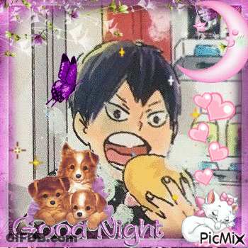 A Picture Of A Boy Eating A Sandwich With The Words Good Night Written On The Bottom GIF