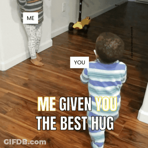 A Picture Of A Boy Giving Another Boy A Hug That Says Me Given You The Best Hug GIF