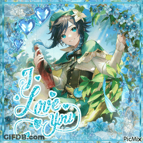 A Picture Of A Boy Holding A Bottle With The Words " I Love You " On The Bottom GIF