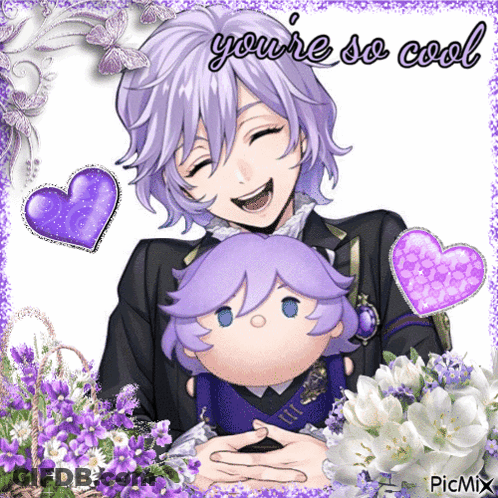 A Picture Of A Boy Holding A Stuffed Animal With The Words " You 'Re So Cool " GIF