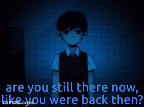 A Picture Of A Boy In A Dark Room With The Words " Are You Still There Now Like You Were Back Then " GIF