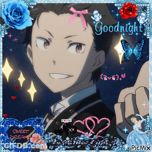 A Picture Of A Boy In A Tuxedo With The Words Goodnight Written On It GIF