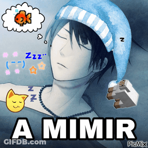 A Picture Of A Boy Sleeping With The Words A Mimir Written Below Him GIF