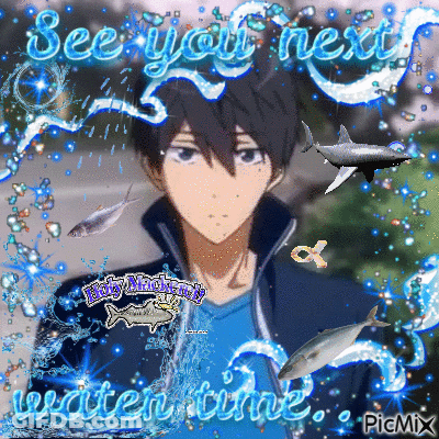 A Picture Of A Boy Surrounded By Fish And The Words See You Next Water Time GIF