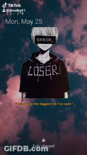 A Picture Of A Boy Wearing A Loser Hoodie GIF