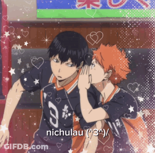 A Picture Of A Boy Whispering Into Another Boy 'S Ear With Nichulau Written Below It GIF
