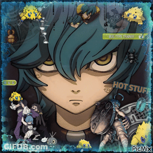 A Picture Of A Boy With A Bug Type Trainer Sticker On It GIF