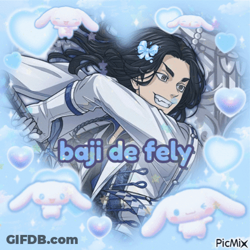 A Picture Of A Boy With A Butterfly In His Hair And The Words Baju De Fely GIF