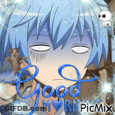 A Picture Of A Boy With A Cat And The Words Good Morning GIF