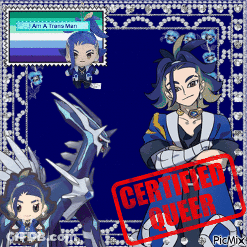 A Picture Of A Boy With A Certified Queer Stamp On It GIF