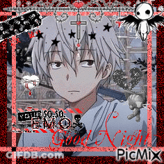 A Picture Of A Boy With A Cross On His Head And The Words Emo Good Night Picmix On The Bottom GIF