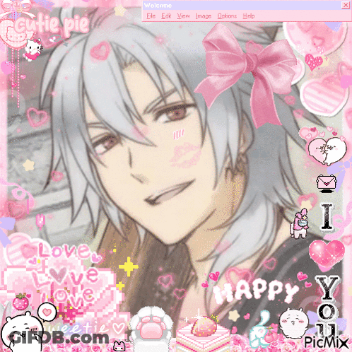A Picture Of A Boy With A Pink Bow On His Head And The Words Cutie Pie GIF