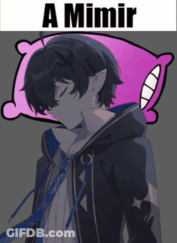 A Picture Of A Boy With A Pink Pillow And The Words A Mimir On The Bottom GIF