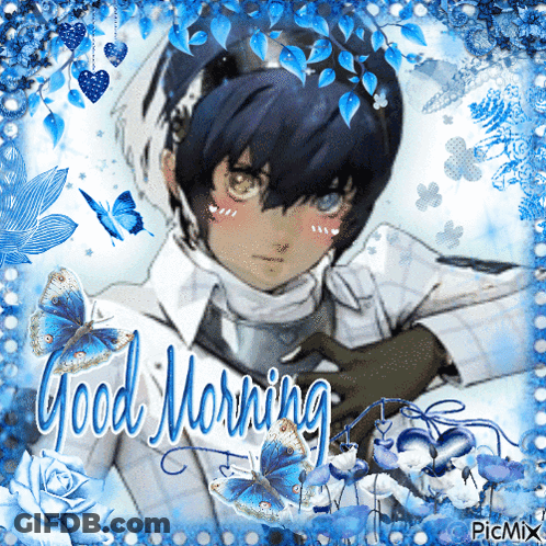 Boy With Blue Hair And Good Morning Text GIF