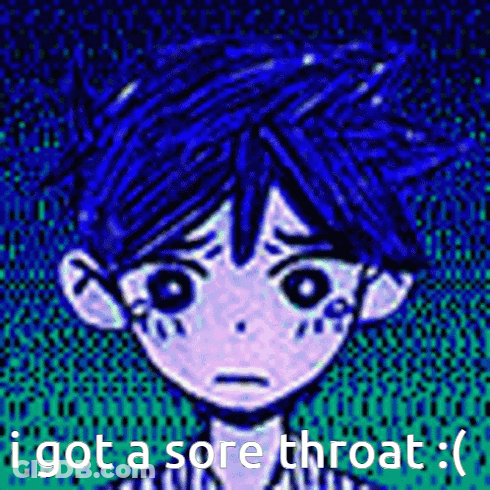 A Picture Of A Boy With Blue Hair And The Words `` I Got A Sore Throat '' . GIF