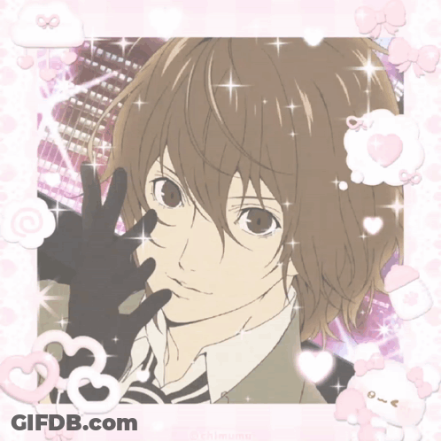 A Picture Of A Boy With Brown Hair And A Black Glove GIF