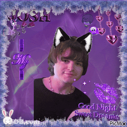 A Picture Of A Boy With Cat Ears And The Words Good Night Sweet Dreams On The Bottom GIF