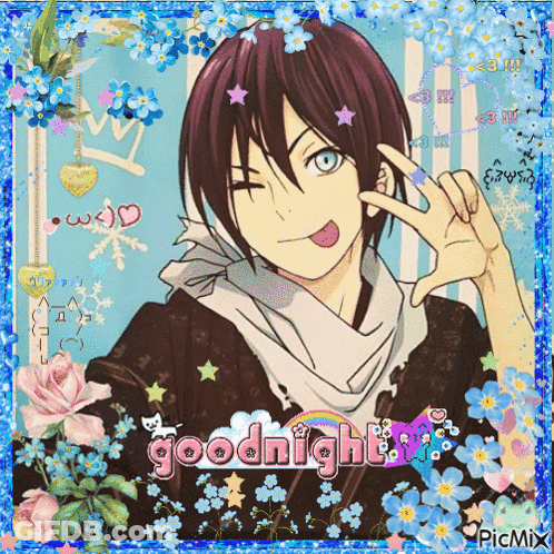 Boy With Flowers And Good Night Text GIF
