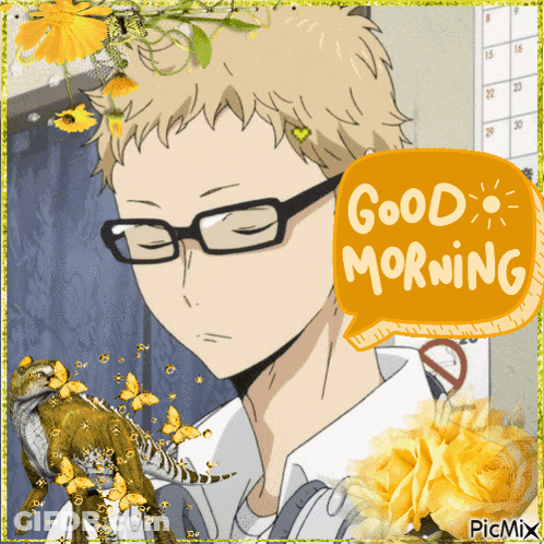 Boy With Glasses And Lizard Saying Good Morning GIF