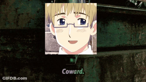 A Picture Of A Boy With Glasses And The Name Coward GIF
