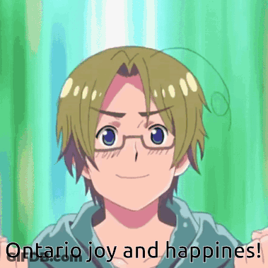 A Picture Of A Boy With Glasses And The Words Ontario Joy And Happiness GIF