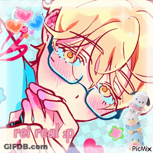 A Picture Of A Boy With Glasses And The Words Rei Real P On It GIF